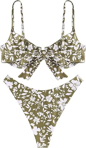 ZAFUL Womens Twist Front Bikini Sets Underwire Tie Back Bikini High Waisted Two Piece Swimsuit